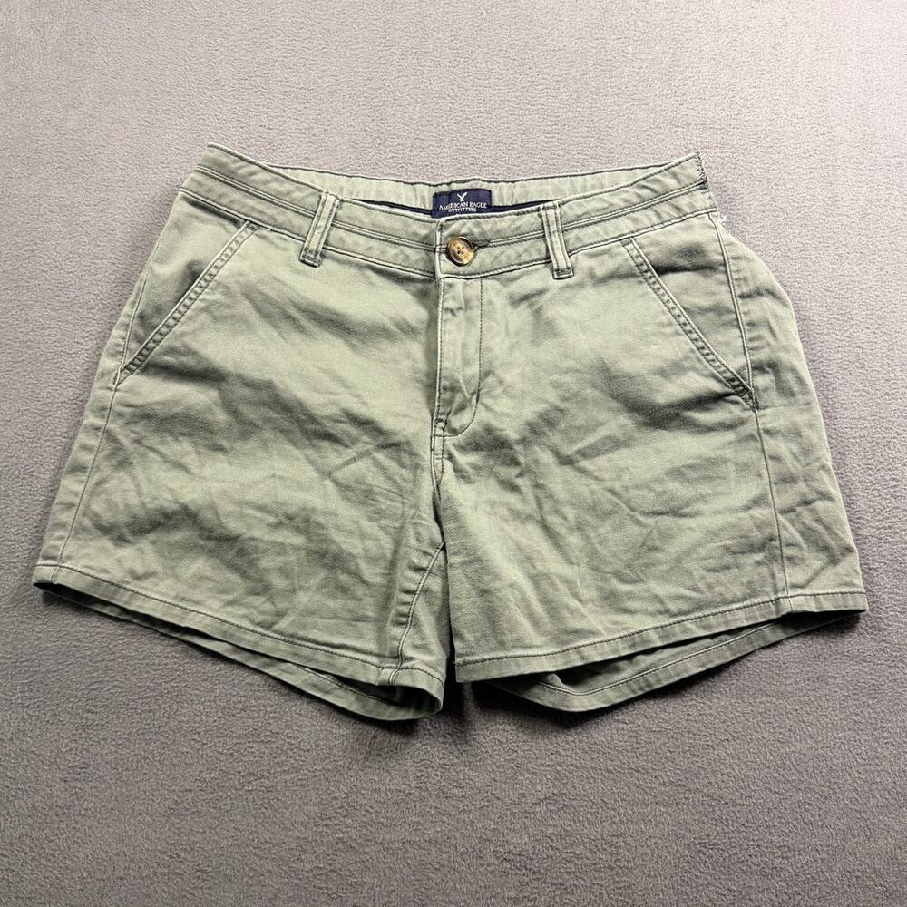 American Eagle Midi Chino Shorts Womens Size 12 Olive Green Stretch Khaki Casual